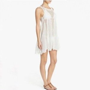 Elan Crochet Cover Up Dress Beach Summer Boho Chic White Size S